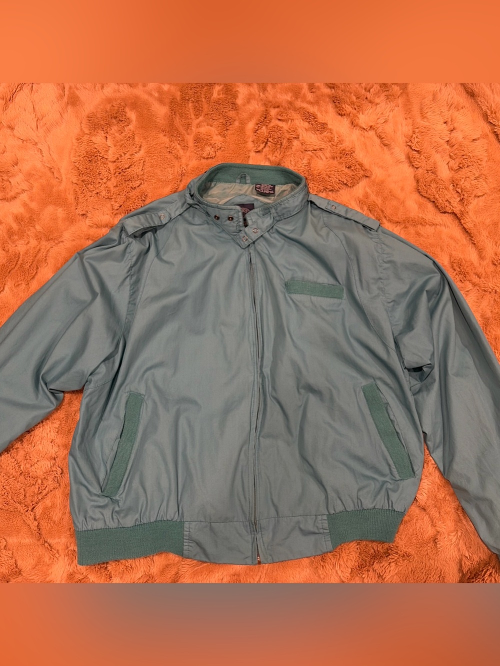 Vintage Teal Bomber Jacket 80s XXL Men’s Retro Zip Up